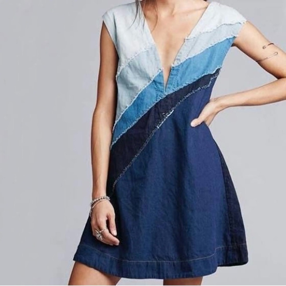 Free people Colorblock Denim Dress